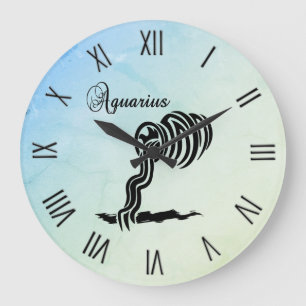 Reloj Redondo Grande Signo zodiacal Acuario brumoso con números romanos