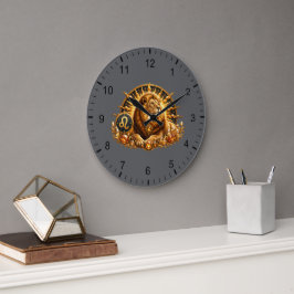 Reloj Redondo Grande Signo zodiacal Leo dorado con piedras preciosas