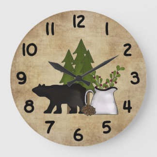 Reloj Redondo Grande Silhouette Bear Rustic Country Mountain