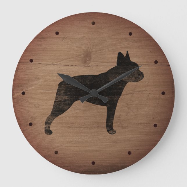 Reloj Redondo Grande Silhouette de Boston Terrier (Anverso)