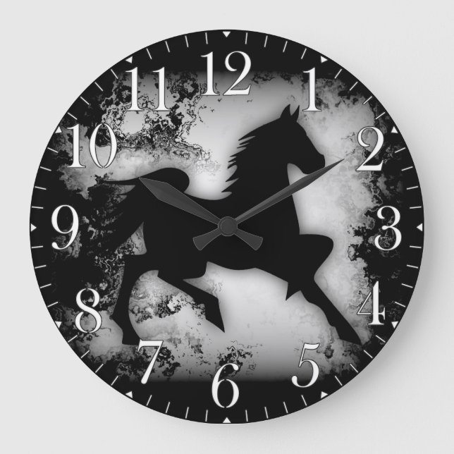 Reloj Redondo Grande Silhouette de Caballo de Aspecto Occidental (Anverso)