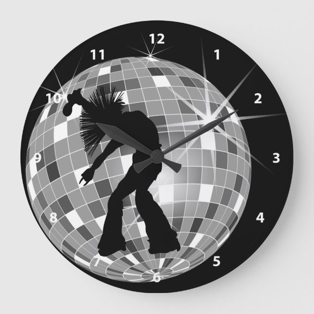 Reloj Redondo Grande Silhouette de cantante y bailarina en disco (Anverso)