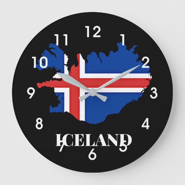 Reloj Redondo Grande Silhouette de Islandia, bandera, (Anverso)