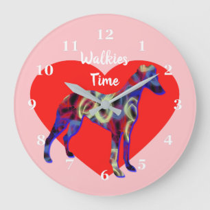 Reloj Redondo Grande Silhouette de perro blanco Día de San Valentín ros