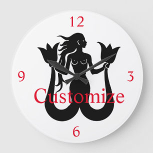 Reloj Redondo Grande Silhouette de sirena de dos colas Thunder_Cove