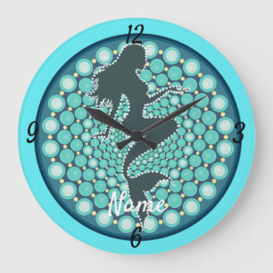 Reloj Redondo Grande Silhouette de sirena en burbujas Thunder_Cove gran