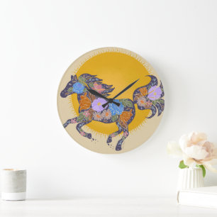 Reloj Redondo Grande Silhouette Floral Horse-Purple Clock