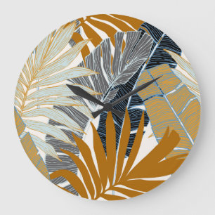 Reloj Redondo Grande Silhouette Golden Tropical Leaves