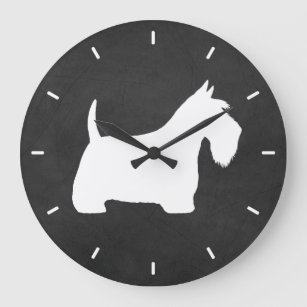 Reloj Redondo Grande Silhouette White Scottish Terrier