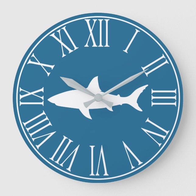 Reloj Redondo Grande Silhouette y azul de tiburón blanco moderno (Anverso)