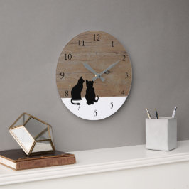 Reloj Redondo Grande Silhouettes de gatos modernos, mascotas de madera 