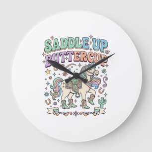 Reloj Redondo Grande Silla de unicornio Buttercup Kawaii Tipografía Des