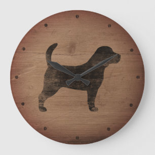 Reloj Redondo Grande Silueta de Beagle Estilo Rústico