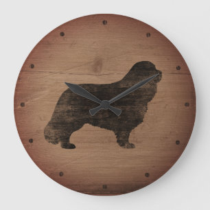 Reloj Redondo Grande Silueta de Cavalier King Charles Spaniel Rústica