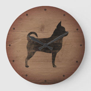 Reloj Redondo Grande Silueta de Chihuahua Estilo Rústico