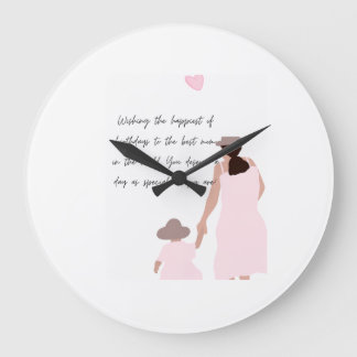 Reloj Redondo Grande Silueta de corazón rosa de madre e hija