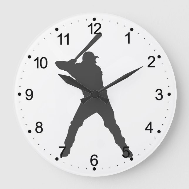 Reloj Redondo Grande Silueta de jugador de béisbol (Anverso)