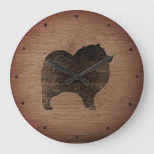 Reloj Redondo Grande Silueta de Keeshond Rústica
