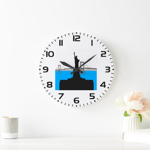 Reloj Redondo Grande Silueta de la Estatua de la Libertad en el horizon
