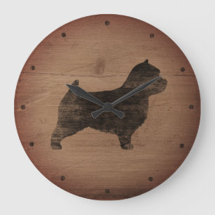 Reloj Redondo Grande Silueta de Norwich Terrier rústica