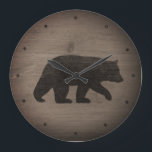 Reloj Redondo Grande Silueta de oso negro<br><div class="desc">Reloj de pared del oso negro. El diseño de madera está impreso,  no de madera real.</div>
