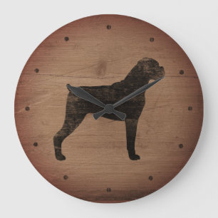 Reloj Redondo Grande Silueta de perro boxer estilo rústico