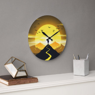 Reloj Redondo Grande Silueta de pico de montaña con un pedestal sinuoso