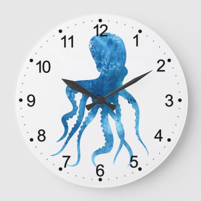 Reloj Redondo Grande Silueta de pulpo acuarela (Anverso)