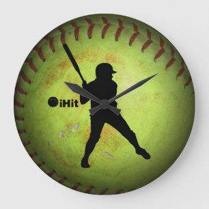 Reloj Redondo Grande Silueta de softball Fastpitch de iHit