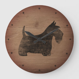 Reloj Redondo Grande Silueta de Terrier Escocés Rústico