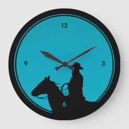 Reloj Redondo Grande Silueta de vaquero sobre turquesa