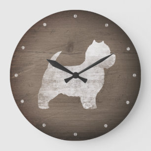 Reloj Redondo Grande Silueta de West Highland White Terrier Rústica