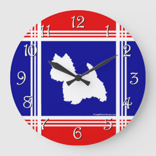 Reloj Redondo Grande Silueta de Westie roja, blanco, azul