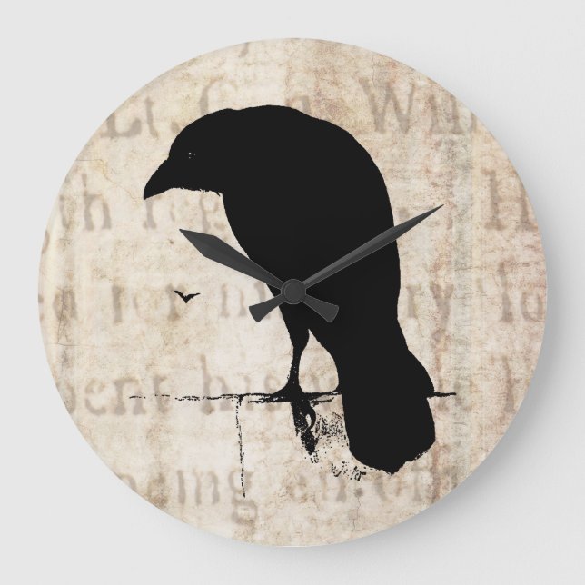 Reloj Redondo Grande Silueta del cuervo - cuervos y cuervos retros del (Anverso)