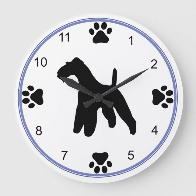 Reloj Redondo Grande Silueta del fox terrier del alambre (Anverso)