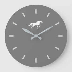 Reloj Redondo Grande Silueta elegante de caballo blanco sobre gris