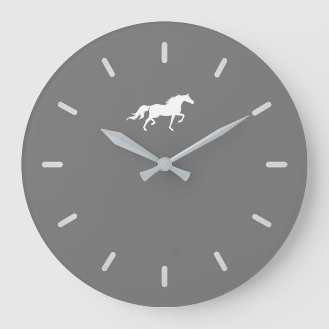 Reloj Redondo Grande Silueta elegante de caballo blanco sobre gris (Anverso)