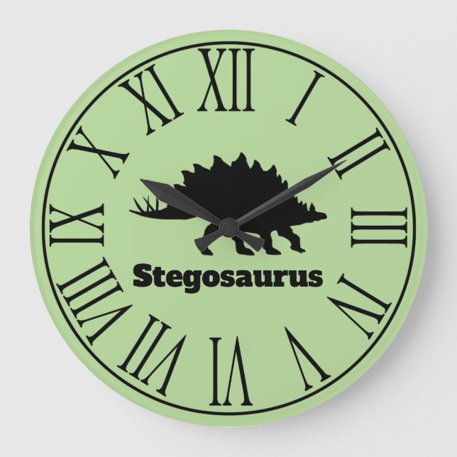 Reloj Redondo Grande Silueta moderna negra del Stegosaurus (Anverso)