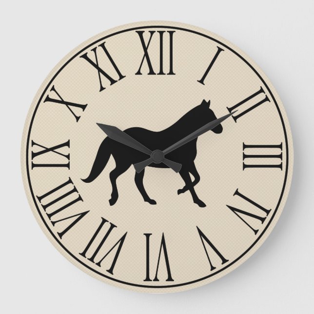 Reloj Redondo Grande Silueta negra elegante rústica del caballo (Anverso)