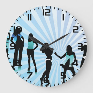 Reloj Redondo Grande Siluetas de mujeres elegantes moda azul teal