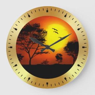 Reloj Redondo Grande Siluetas de palmeras al atardecer-68607