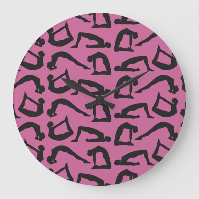 Reloj Redondo Grande Siluetas de posiciones de yoga (Anverso)