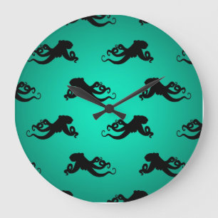 Reloj Redondo Grande Siluetas divertidas de pulpo en verde