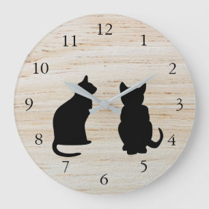 Reloj Redondo Grande Siluetas modernas del gato, mascotas en fondo de