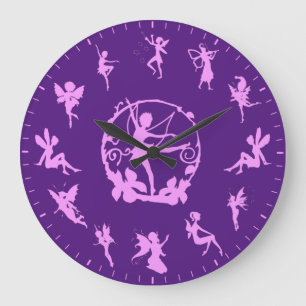 Reloj Redondo Grande Siluetas Únicas de Hadas Rosadas y Lindas Temática