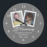Reloj Redondo Grande Silver 25th Wedding Anniversary Childhood Photos<br><div class="desc">Personalise with your favourite childhood photos and your special twenty-five years silver anniversary information in chic white lettering. Designed by Thisisnotme©</div>