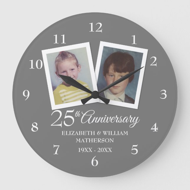 Reloj Redondo Grande Silver 25th Wedding Anniversary Childhood Photos (Anverso)