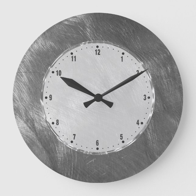 Reloj Redondo Grande Silver Gray Metallic Design Stainless-Steel Look 3 (Anverso)