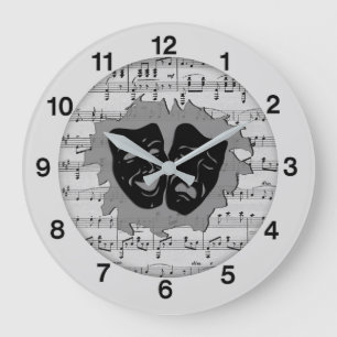 Reloj Redondo Grande Silver Music and Theater Masks Large Clock