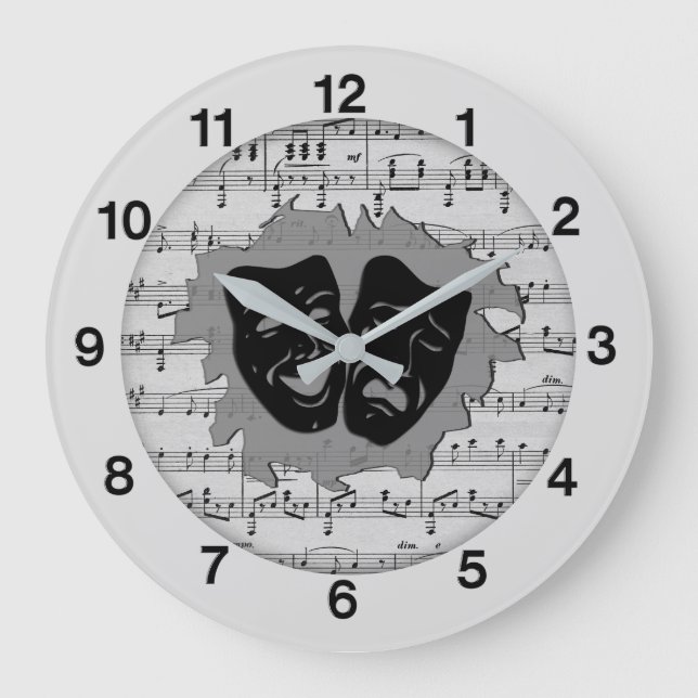 Reloj Redondo Grande Silver Music and Theater Masks Large Clock (Anverso)